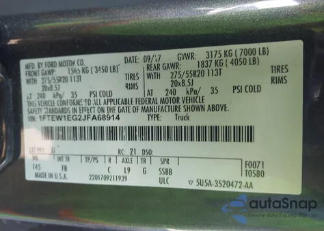 2018 Ford F-150 Xlt z USA, uszkodzony, nr VIN 1FTEW1EG2JFA68914